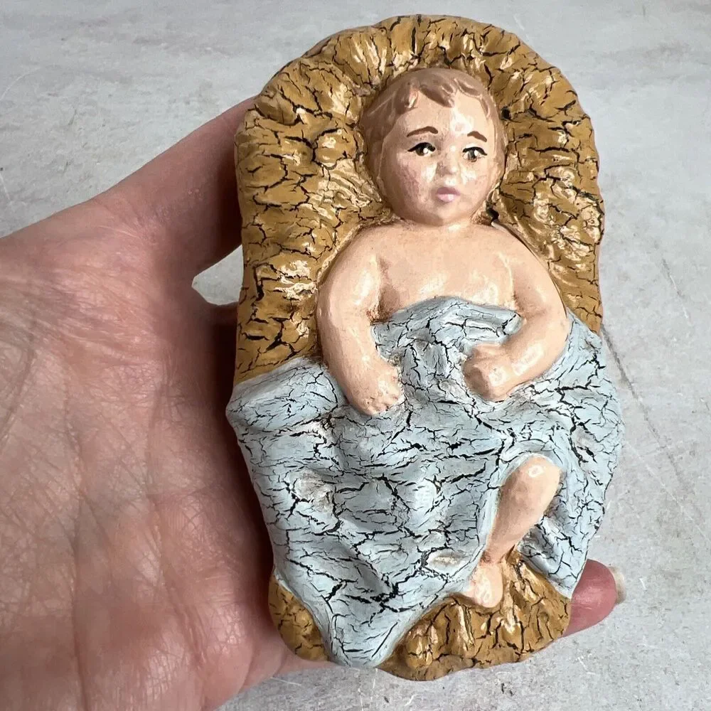 Vintage Handmade Ceramic Baby Jesus In A Manger‎